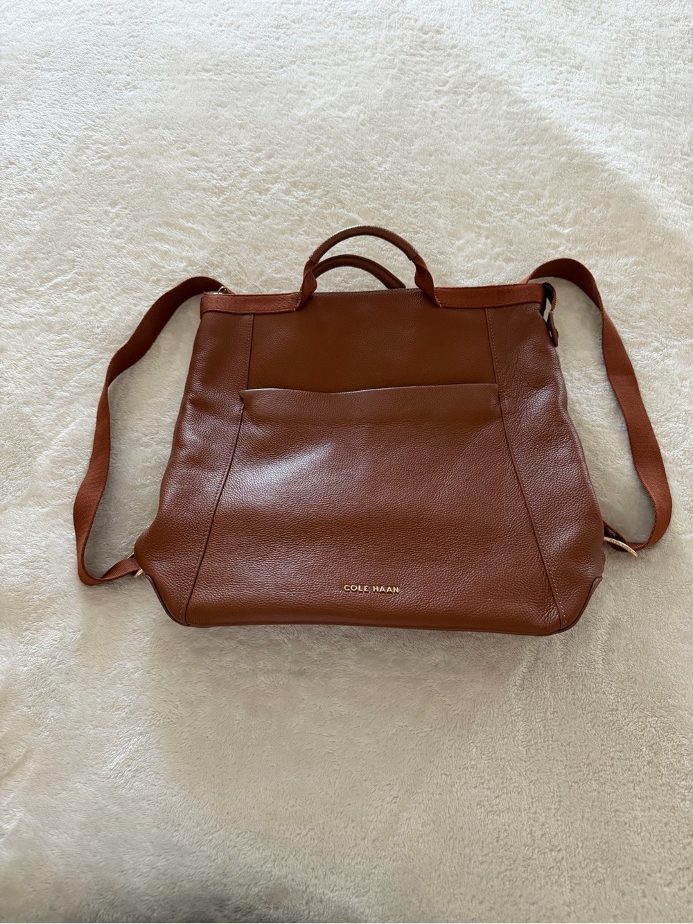 Cole Haan Grand Series British Tan Brown Genuine Leather Convertible Backpack